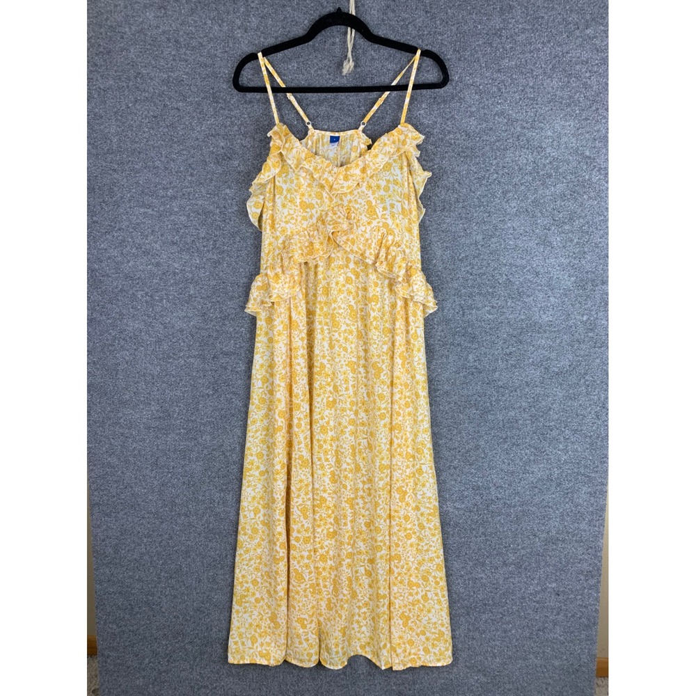 New Old Navy‎ Womens Maxi Dress Yellow Floral Ruffle Spaghetti Strap Large